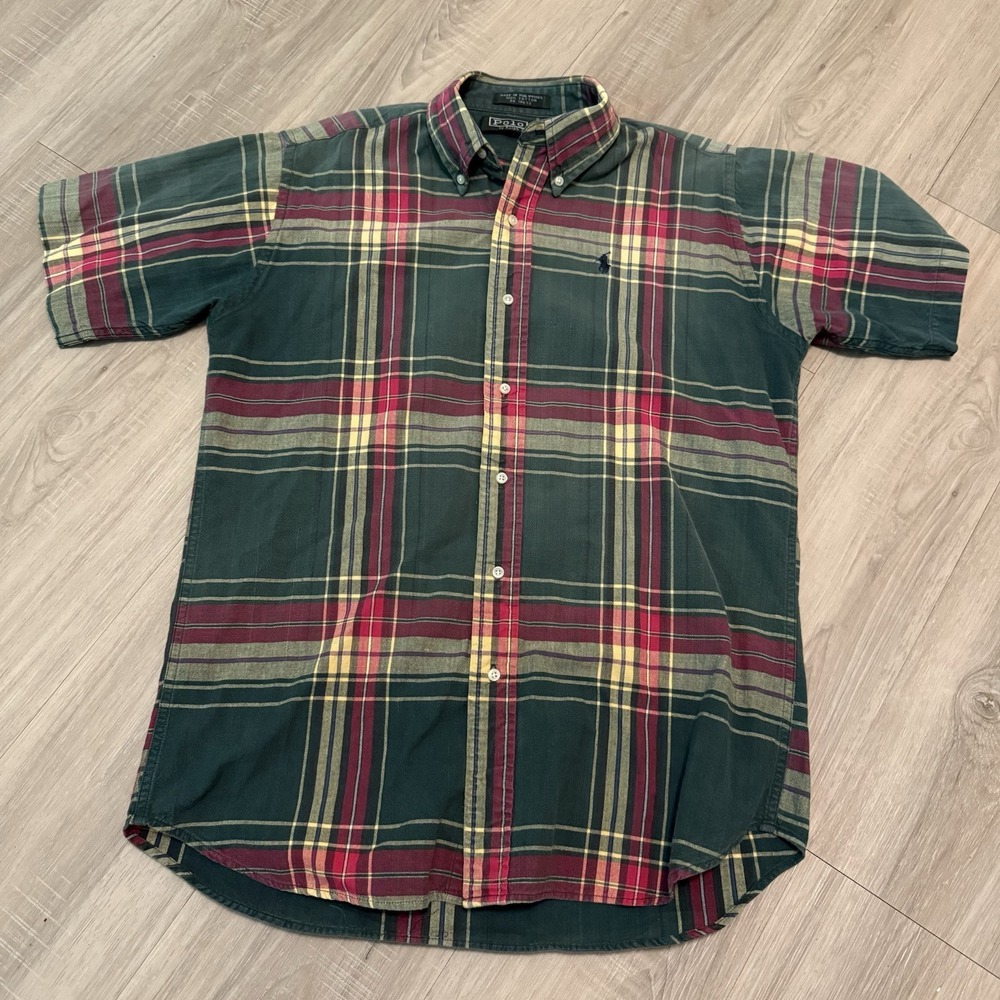 Vintage Polo Ralph Lauren Button Shirt Men's XL Green Label 90s Short Sleeve